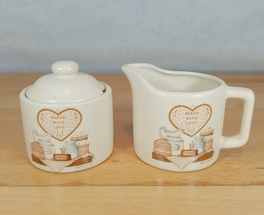 Vintage House Of Lloyd Cream And Lidded Sugar Bowl Set Baking Theme 1989 Japan